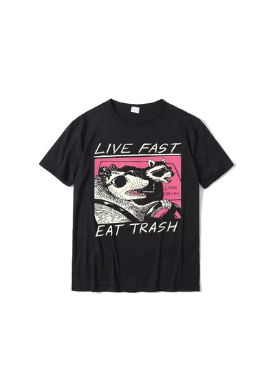Noıssey Köstebek Etiket Siyah Live Fast Eat Trash T-shirt Et1873