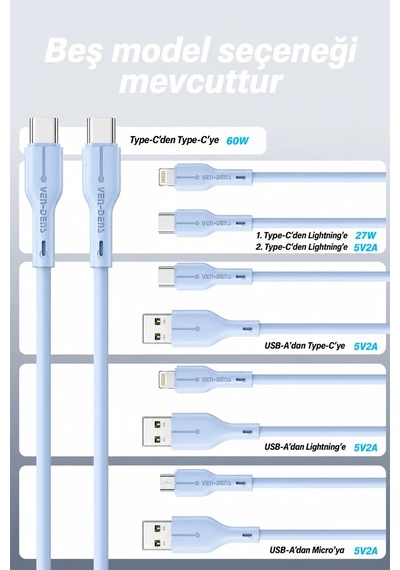 Ven-dens Vd-dc23cl 30 W Pd Type-c To Lightning Hızlı Şarj Ve Veri Kablosu, 1 Metre, Esnek, Pembe