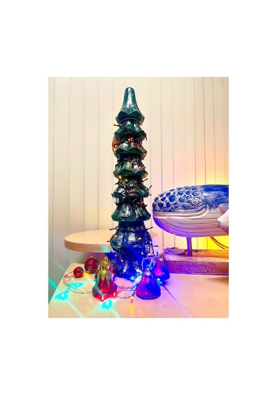 Ahşap Dekoratif Yılbaşı Ağacı 60cm Kedi Dostu Yeşil Ahşap Çam Ağacı