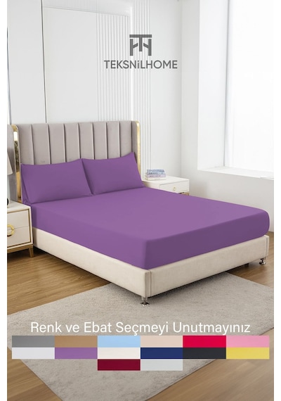 Ranforce Lila Pamuklu Tek / Çift Kişilik Battal Tam Kenar Lastikli Çarşaf 14 Renk Fıtted Lila