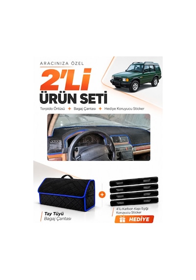Land Rover Discovery 1 1989-2000 Uyumlu Torpido Örtüsü + Tay Tüyü Bagaj Çantası Seti - Siyah Mavi