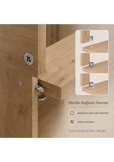 Voguemaxima Home Marina 4 Kapaklı Metal Ayaklı Konsol 160x44,5x74,3 Cm Sepet Bej
