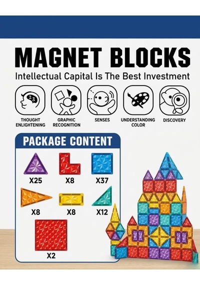 100 Parça Renkli Geometrik Şekilli Manyetik Yapı Blokları 3 Boyutlu Mıknatıslı Yapı Oyun Seti