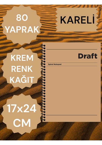 Kareli 17x24 Cm Sert Kapak Not Defteri Krem Renk Kağıt 80 Yaprak Yeşil