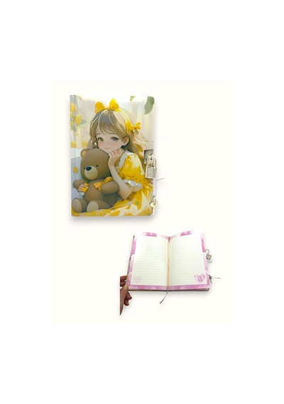 Kore Kız Hatıra Defteri Günlük Kilitli Defter 80 Yaprak -sarı