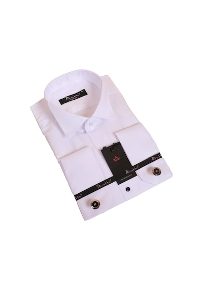 Dicotto Beyaz Lacivert Taş Düğmeli Damatlık Ata Yaka Kol Düğmeli Slim Fit Smokin Gömlek - 008 001
