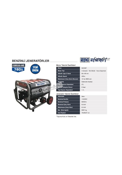 Energy Km8000Me Benzinli Marşlı Jeneratör Monofaze 6.5 Kw