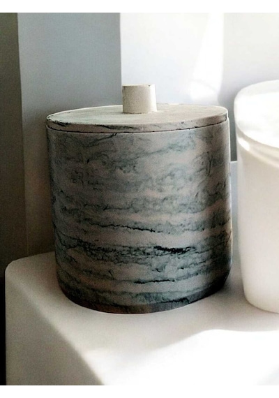 Yeşil Mermer Desen Beton Banyo Ve Mutfak Litre Çöp Kovası Gri