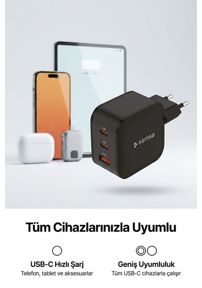 80w Çift Portlu Usb-c Girişli Akıllı Hızlı Şarj Adaptör Kablo Seti - Pd Ve Qc Destekli