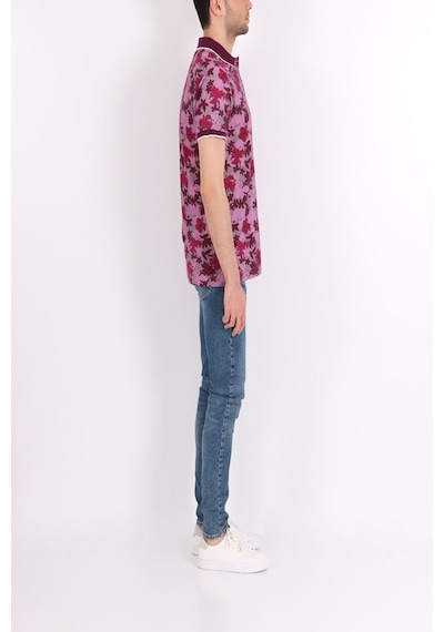 Henry Cotton's Slim Fit Desenli Polo Yaka  Cotton Erkek Tshirt Bordo