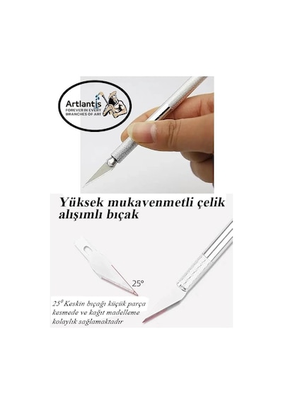 Kretuar Bıçağı 5 Yedek Bıçaklı 1 Paket Hobi Maket Tasarım Neşteri Çelik Alaşımlı Paslanmaz Hass