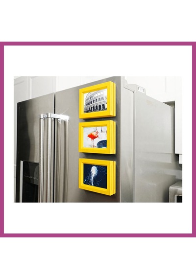 Gees Global 3d Baskı 3lü Magnet Fotoğraf Çerçevesi Seti - Buzdolabı İçin Mini Manyetik Resim Çerçevesi, Dekoratif Magnet-sarı Gbzs