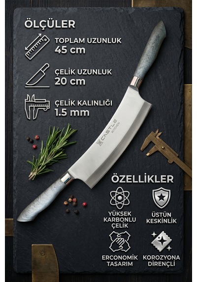Silver Gray Serisi Mutfak Bıçak Pizza Börek Salata Kıyma Bıçağı Çift Tutma Zırh Mft-965 Gri
