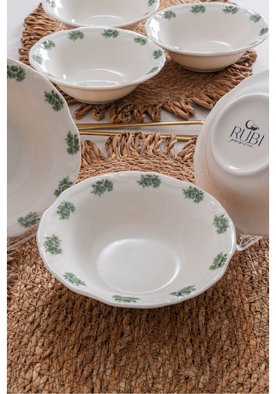Vintage Flowers Green 15 Cm 6 Lı Porselen Çorba Kasesi Seti Yeşil