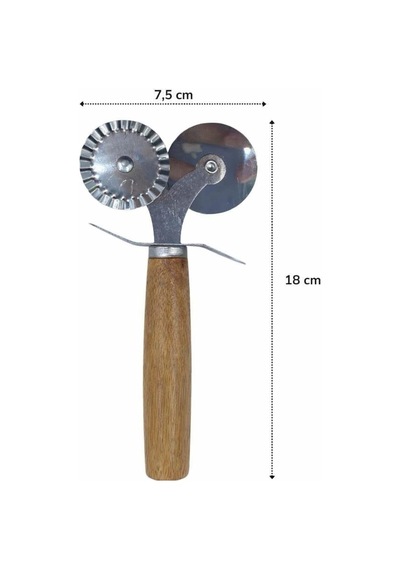 Ayrex Vıvaluxe Çift Taraflı Paslanmaz Çelik Hamur Ve Pizza Kesici, Tırtıklı Ve Düz Bıçaklı, Ergonomik Ahşap S Diğer
