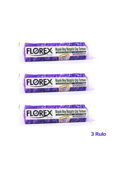 Florex 60 Litre Büzgülü Lavanta Kokulu Çöp Torbası Poşeti / 65 x 70 CM - 10 Adetlik 3 Rulo