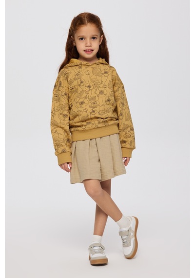 Panço Kız Çocuk Çiçek Desenli Hardal Sweatshirt Sarı