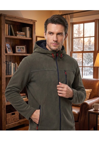 Luxıc Core Erkek Kapüşonlu Füme Polar 3 Cepli Fermuarlı Sıcak Tutan Kışlık Outdoor Hoodie Günlük Stilpro