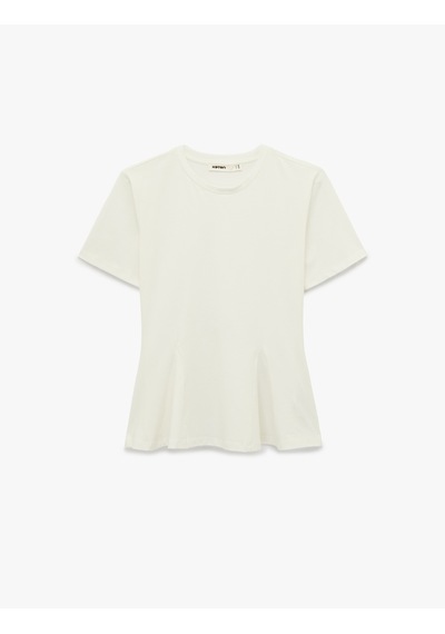 Koton Pamuklu Slim Fit Kısa Kollu Bisiklet Yaka Peplum Basic Tişört Ekru 6sak50209ek Ekru