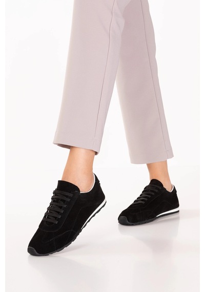 Gondol Kadın Hakiki Deri Süet Günlük Rahat Sneaker Als.100 Siyah Süet