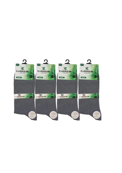 Kardeşler Çorap Erkek Bambu Soket Uzun Düz Gri Çorap Dikişsiz 4'lü Paket Gri - 251710675 Gri