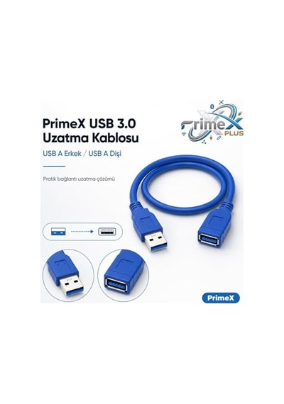 Px-1705 5 Metre Usb 3.0 Uzatma Kablosu, Usb Erkek Dişi Ek Kablosu, Mavi Usb A Male To Female Extension Cable