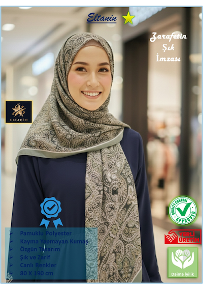 Eyfel Pamuklu Soft Özel Seri Şal Etnik & Çiçekli Desen, Orjinal, Tesettür Giyim, Yeni Koleksiyon Yeşil