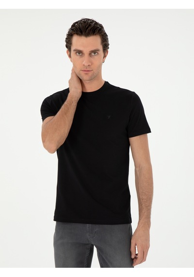 Siyah Slim Fit Bisiklet Yaka Merserize Basic T-shirt