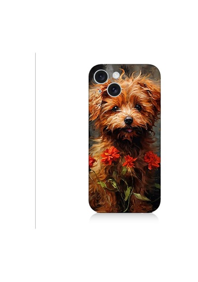 Apple Uyumlu iPhone 15 Plus Çiçekli Köpek Desenli Silikon Kılıf Silikon