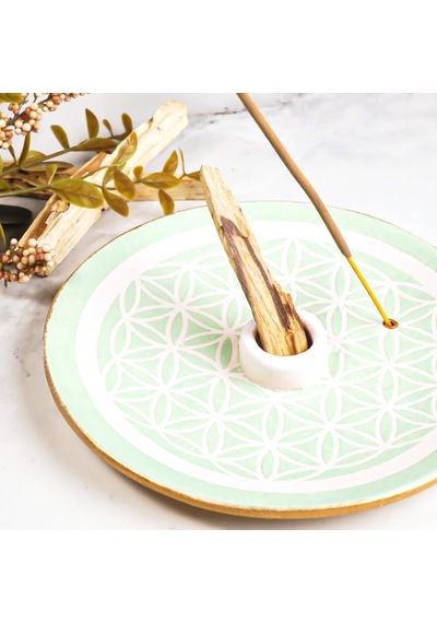 Handmade Yaşam Çiçeği Motifli Yeşil Palo Santo Tütsülük