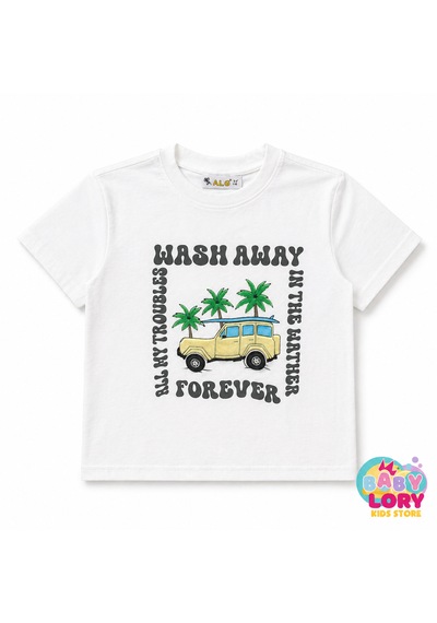 Baby Lory Kids Store Erkek Çocuk Araba Baskılı T-shirt Beyaz