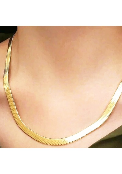 Gold Renk İtalyan Zincir Yassı Model Kadın Kolye Gold