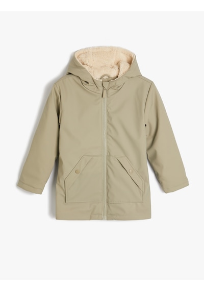 Koton Oversize Kapşonlu Mont Cep Detaylı Haki 5wkg00013aw Haki