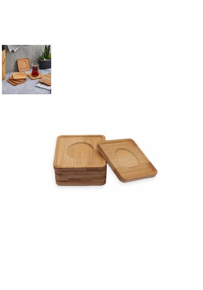 Paras Ticaret 6 Adet Bambu Ahşap Kare Çay Tabağı 6'lı Kare Bardak Altlığı Ebat: 9,7 Cm X 9,7 Cm X 0,8 Cm Ahşap