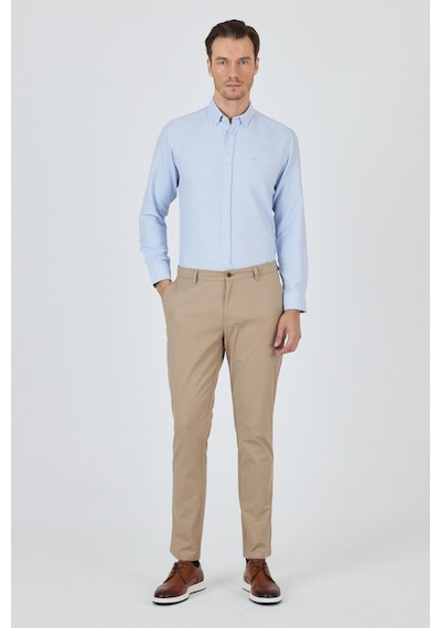 İmza Bej Armürlü Yan Cep Düz Paça Slim Fit Pamuklu Casual Chino Pantolon 1003250120 Bej