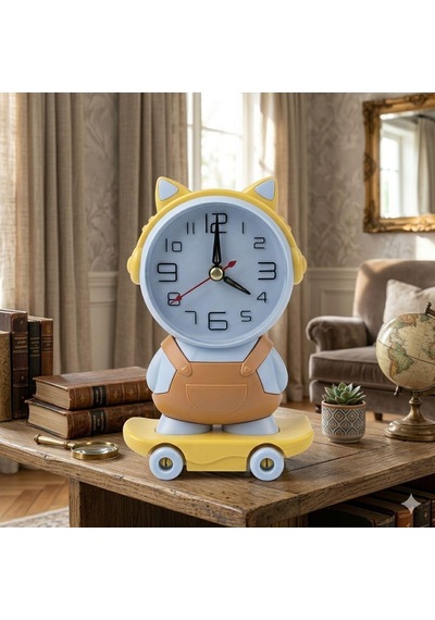 Efemark Kalem Traş Özellikli Kaykaylı Çocuk Odası Masa Saati 24 Cm Mavi Karışık Renkli