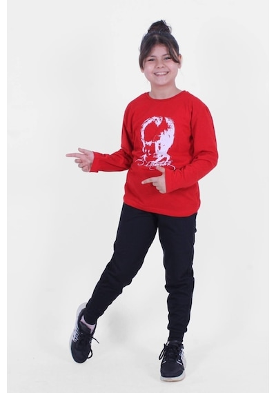 Fyk Kids Atatürk Baskılı Imzalı Uzun Kollu Unisex Takım Kırmızı