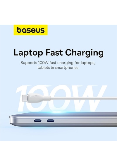 Baseus Pudding Type-C To Type-C 100 W Hızlı Şarj Kablosu 1.2 M Beyaz