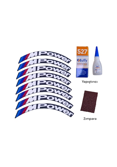 Lastik Yanak Yazısı M Power Beyaz 3d + Yapışkan - Lnsmoto