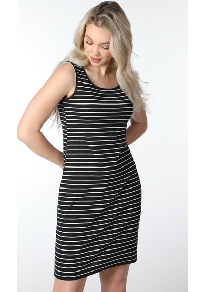 Defys Kadın U Yaka Sıfır Kol Regular Fit Çizgili Elbise Antarsit-beyaz - 527912402 Antarsit-beyaz