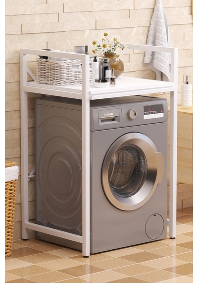 Çamaşır Sepeti Çekmeceli Çamaşır Makinası Ve Kurutma Makinası Rafı Makina Üstü Banyo Düzenleyici Raf Bej