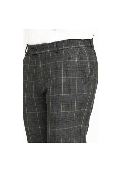 Wessi Kare Desenli Slim Fit Füme Erkek Pantolon Füme