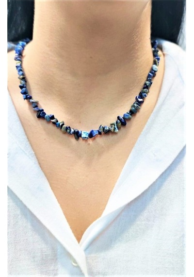 10Tek Lapis Lazuli Doğal Taş Kırıktaş Kolye Beyaz