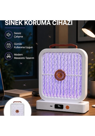 Masaüstü Şarjlı Elektrikli Sinek Öldürücü Uv Teknolojili Beyaz Cihaz