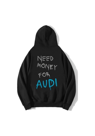 Brz Collection Unisex Oversize Audı Need Money For Audı Hoodie Siyah