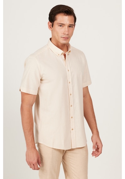 AC&Co / Altınyıldız Classics Erkek Ekru Slim Fit Dar Kesim Düğmeli Yaka %100 Pamuk Desenli Kısa Kollu Gömlek Ekru AC&Co / Altınyıldız Classics Erkek Ekru Slim Fit Dar Kesim Düğmeli Yaka %100 Pamuk Desenli Kısa Kollu Gömlek Ekru