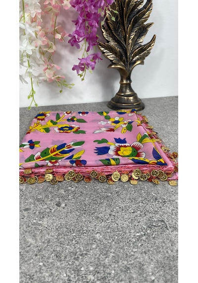 Çengelköy Desenli Pullu Yazma 100x100 Cm Etnik Çiçekli Başörtüsü Çeyizlik Ve Günlük Açık Pembe
