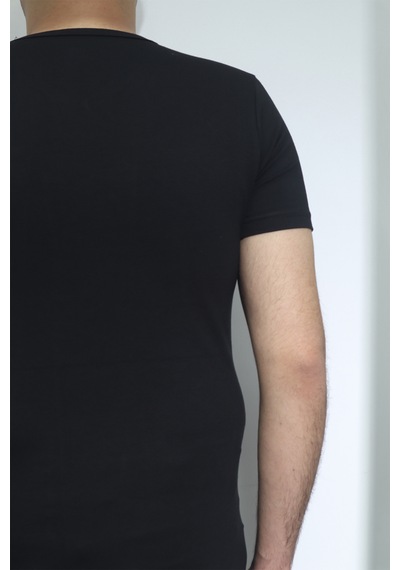 Santa Dmctekstil Erkek Düz Spor Kesim Dar Kalıp V-yaka T-shirt Siyah