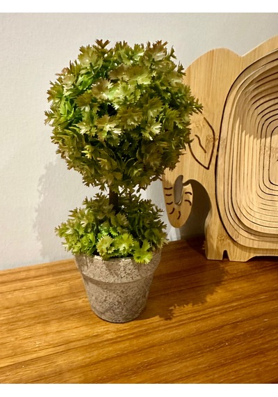 Premium Yapay Sukulent / Canlı Görünümlü Dekoratif Bitki - Gri Saksılı 13x17 Cm Haki