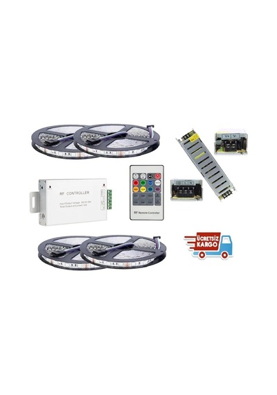 20 Metre Rgb Şerit Led + Kumanda + 20 Amper Adaptör Evlere Uyumlu
